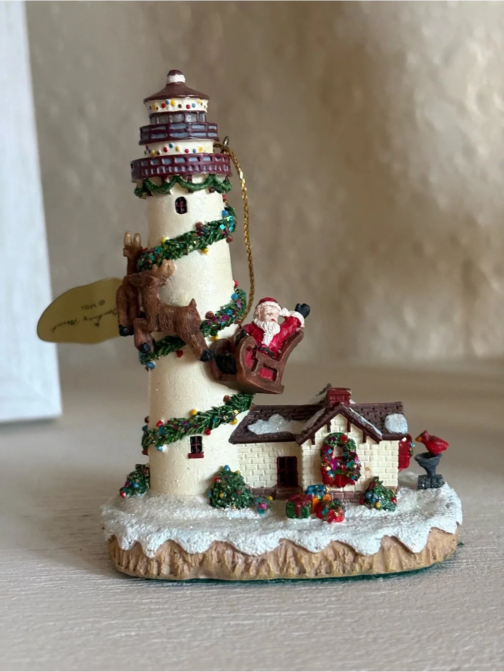Holiday Lighthouse and Village Ornaments - White and Red